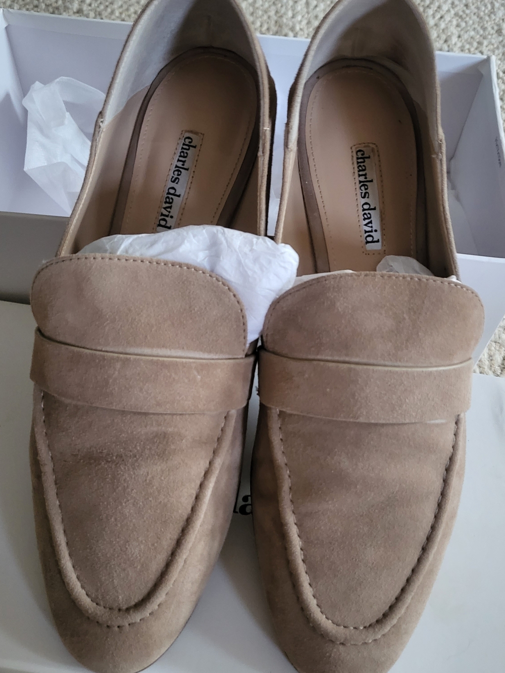 Charles David Taupe Suede Loafers